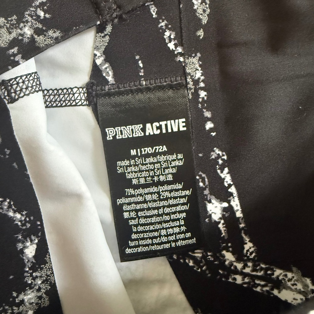 PINK Victoria's Secret Active Leggings Black Silver Metallic Marble Print Medium - Picture 5 of 8